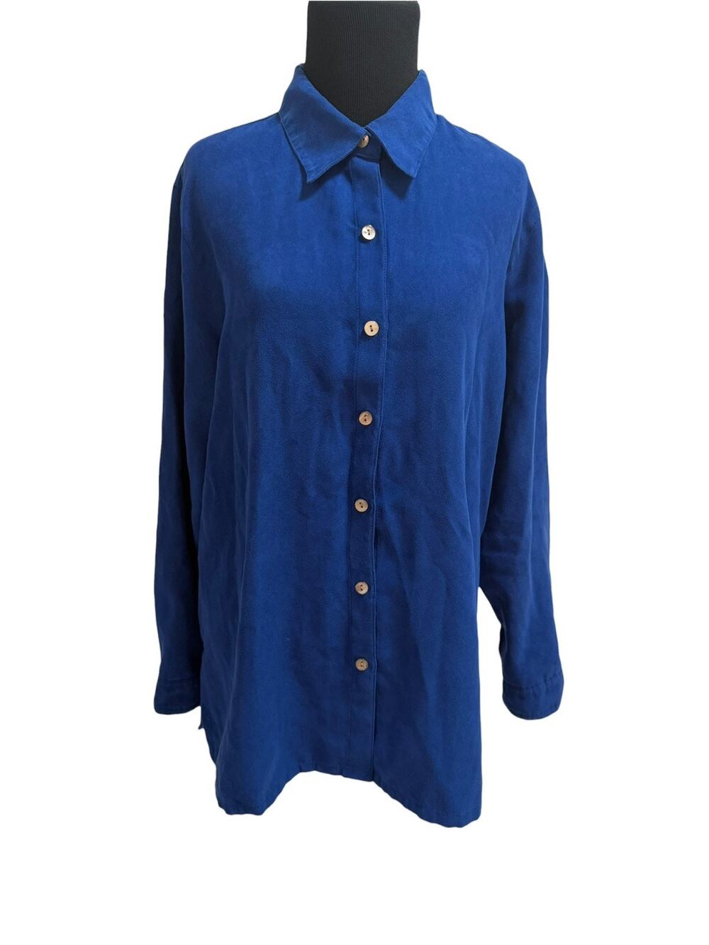 Additions by Chico's Blue Button Down Shirt Long Sleeve Size 2